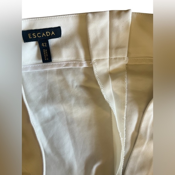 ESCADA Flat Front Off-White Pants Stretch Trousers EU 42 US 12 Classic Career - Picture 4 of 11
